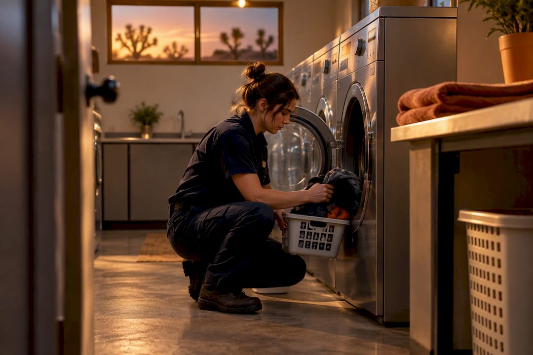 Shift worker using an onsite laundry room