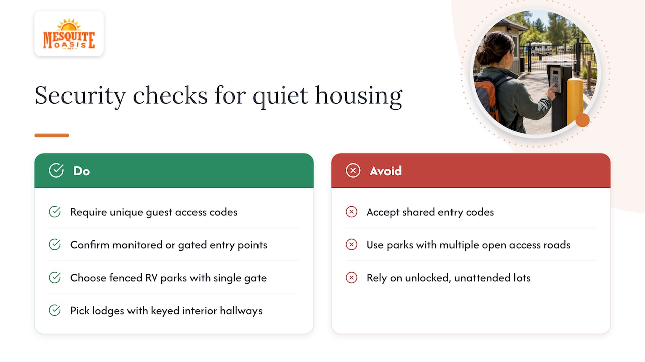 Security checks for lodge rooms and RV sites