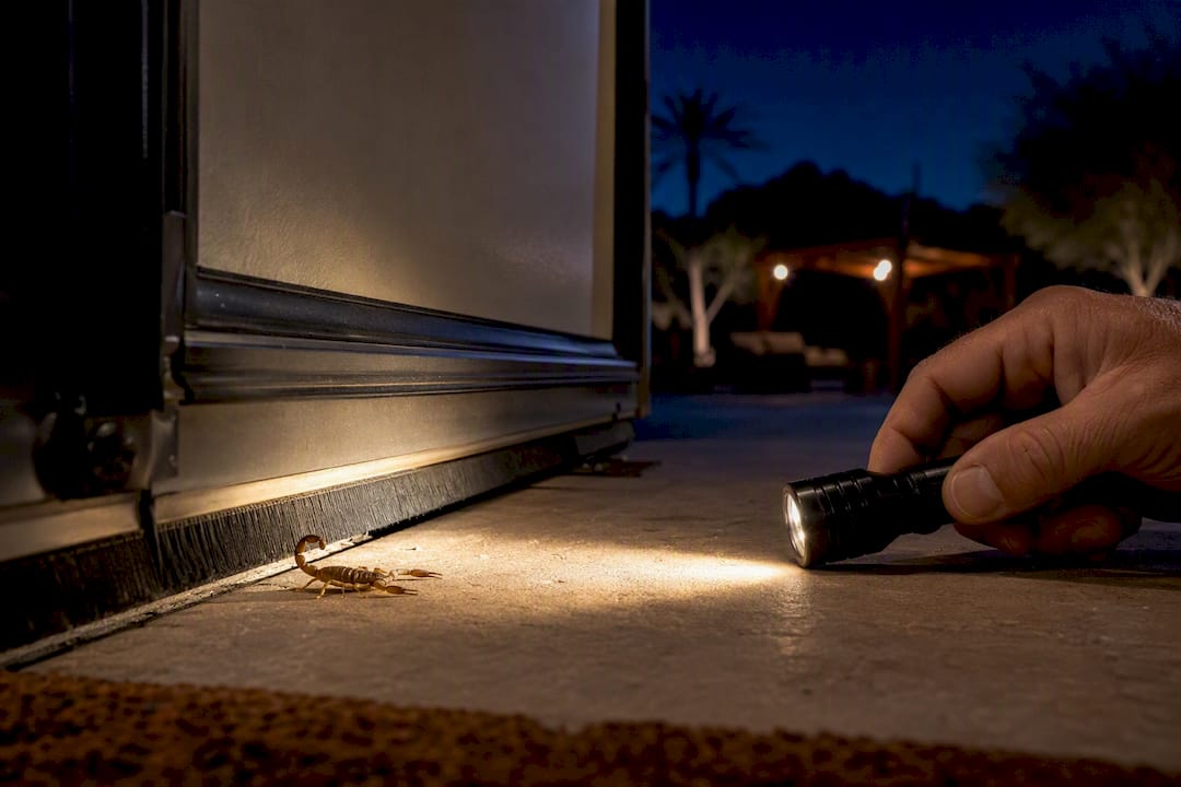Scorpion near an RV door sweep