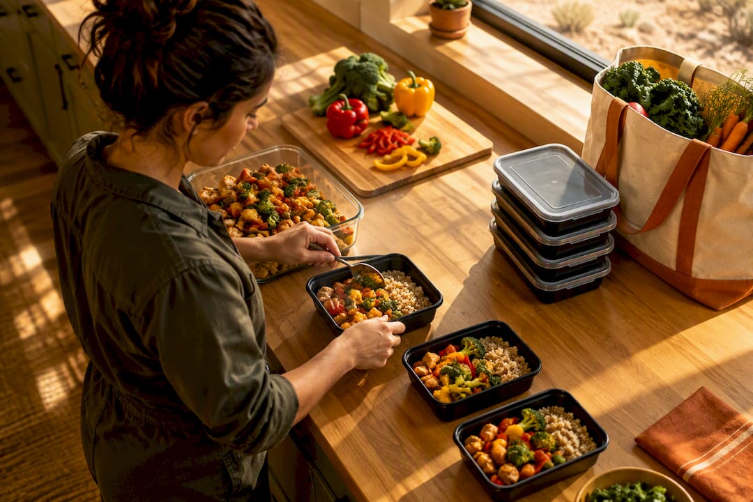 Worker portioning meals for shift work