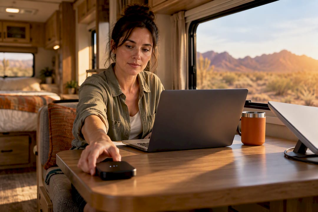Remote worker setting up RV internet connections