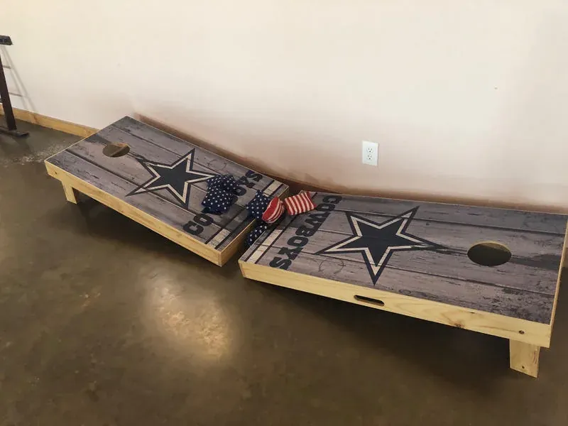Cornhole boards set up outdoors